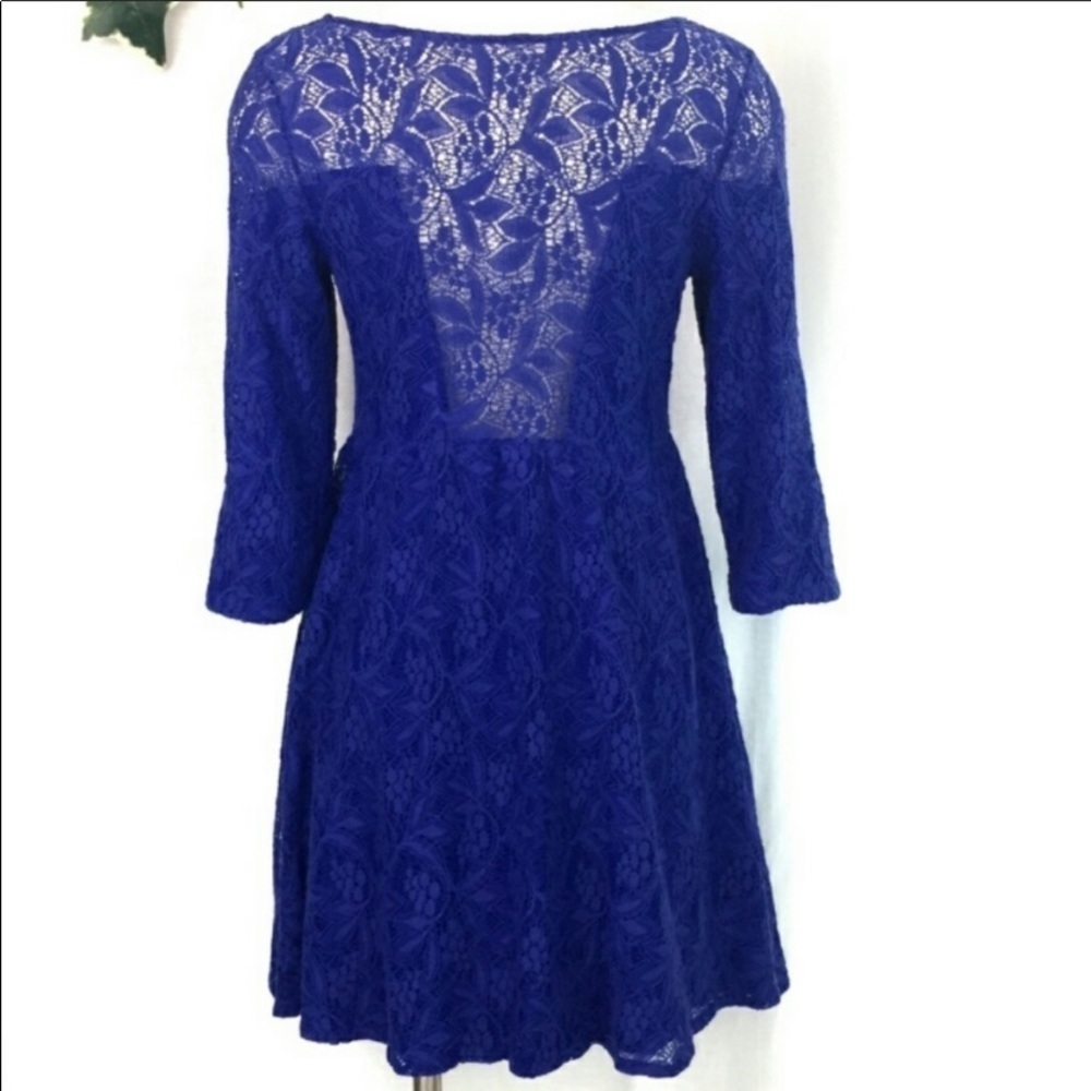 - Free People Floral Blue Lace Boho Dress Size S - Picture 4 of 5